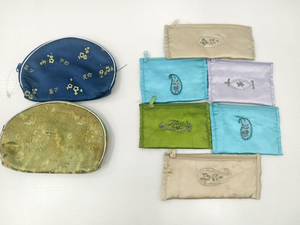 Lot of 8 Coin Pouch Womens Small Green Blue Gold Embroidered Bags